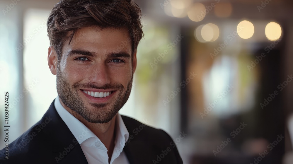handsome businessman in formal wear smiling and looking at camera handsome businessman in formal wear smiling and looking at camera
