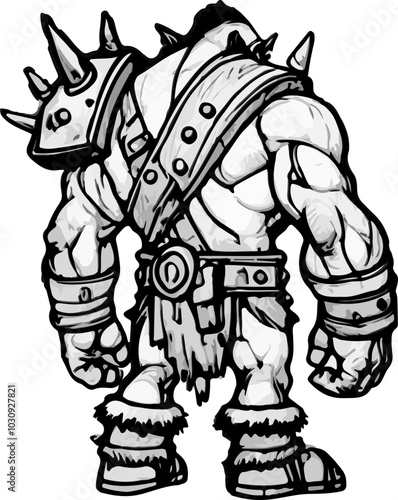 Wallpaper Mural Orc Warrior in Spiked Armor - Side View Fantasy Fighter Concept Art in Vector Style Torontodigital.ca