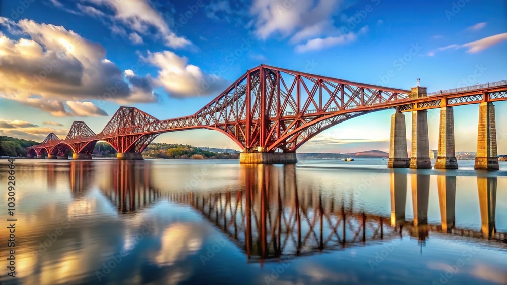 Obraz premium Leading Lines of Forth Road Bridge and Forth Rail Bridge in Edinburgh, Scotland