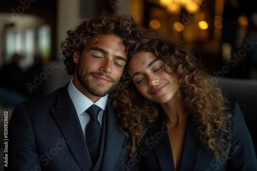 Business couple relaxing together after work meeting