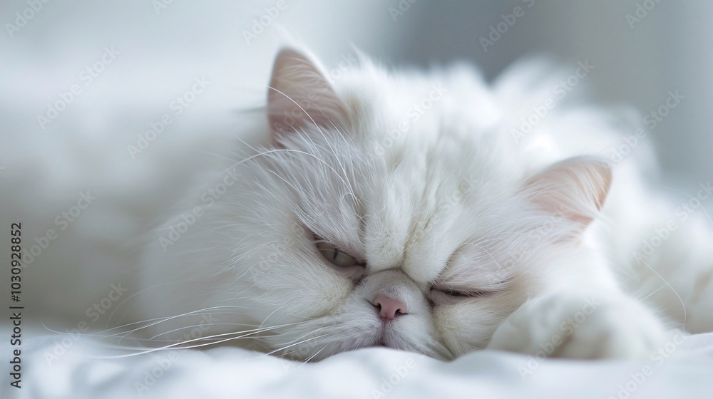 Obraz premium Serene Slumber: A Portrait of a White Cat in Repose