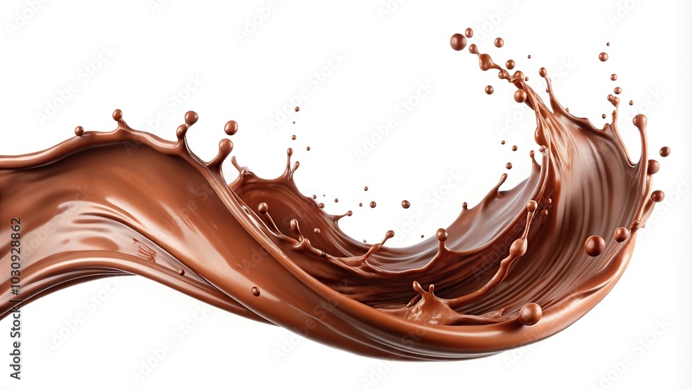 Liquid chocolate splash in a wave shape isolated on white background Liquid chocolate splash in a wave shape isolated on white background