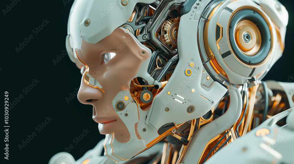 Fototapeta premium Portrait of a robot man on a black background