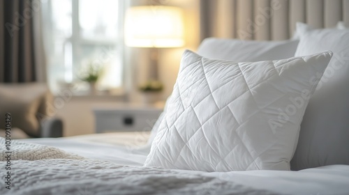 Luxurious and comfortable white pillows on the bed