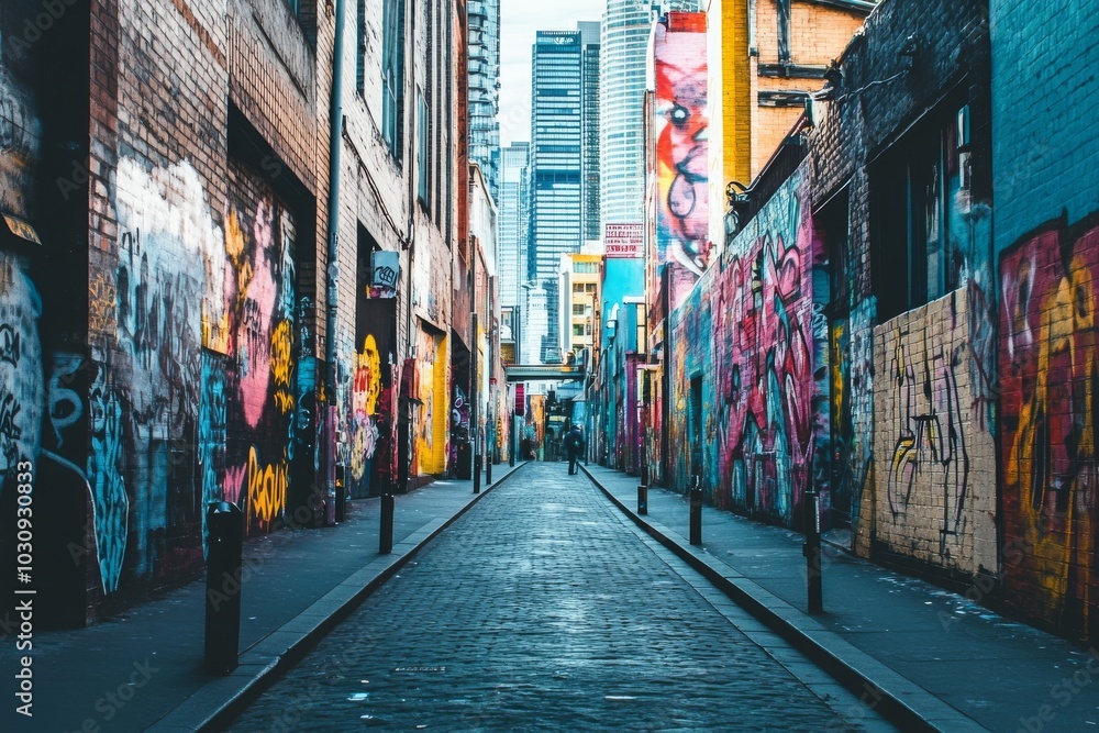 Fototapeta premium Vibrant Graffiti Alley: An Urban Artistic Oasis