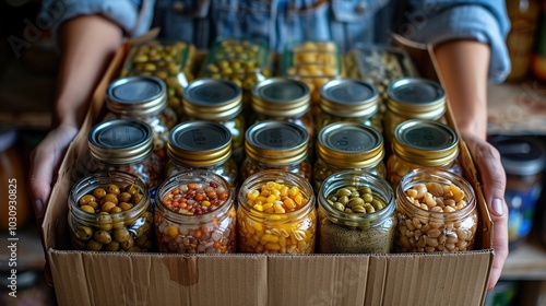 A person helping to organize a local food drive.