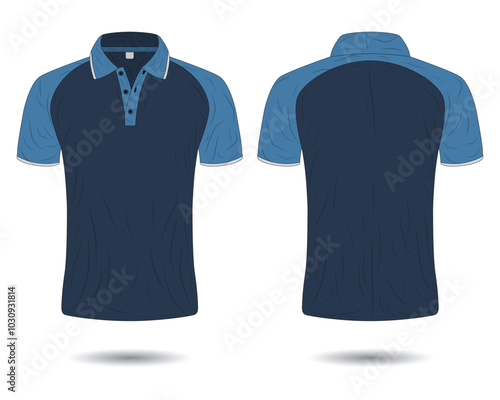 Raglan sleeve polo shirt mockup front and back view