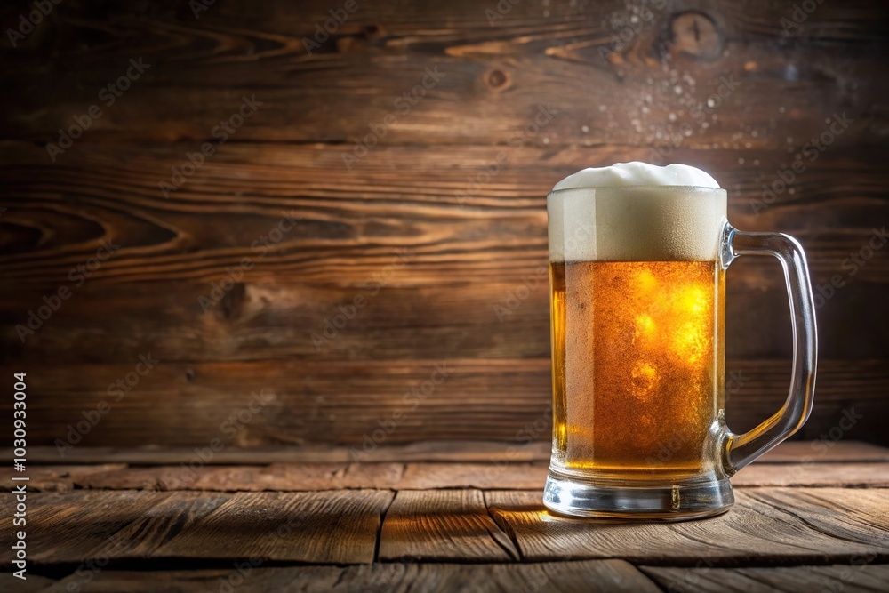 panoramic mug beer foam wooden table panoramic mug beer foam wooden table