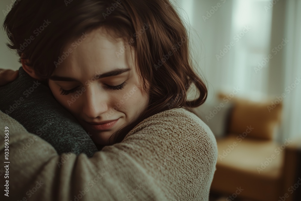 Close-up portrait of man and woman hugging on blurred background. Feeling sorry, support, forgiveness Close-up portrait of man and woman hugging on blurred background. Feeling sorry, support, forgiveness