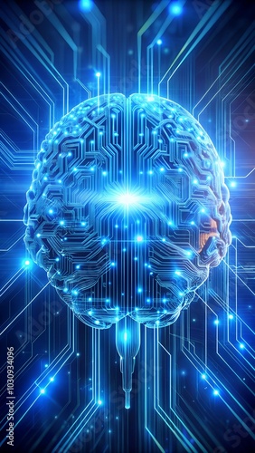 Wallpaper Mural A digital representation of a glowing brain with circuit patterns, symbolizing technology, innovation, and artificial intelligence. Generative AI Torontodigital.ca