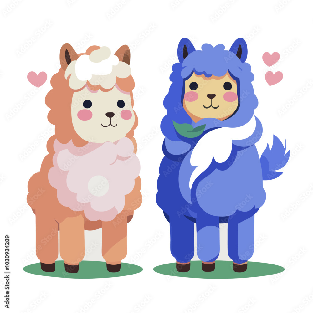 Two Cute Alpacas - Cartoon Illustration for Children's Products and Stickers