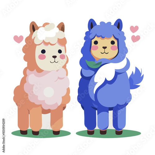 Obraz na płótnie Two Cute Alpacas - Cartoon Illustration for Children's Products and Stickers w salonie