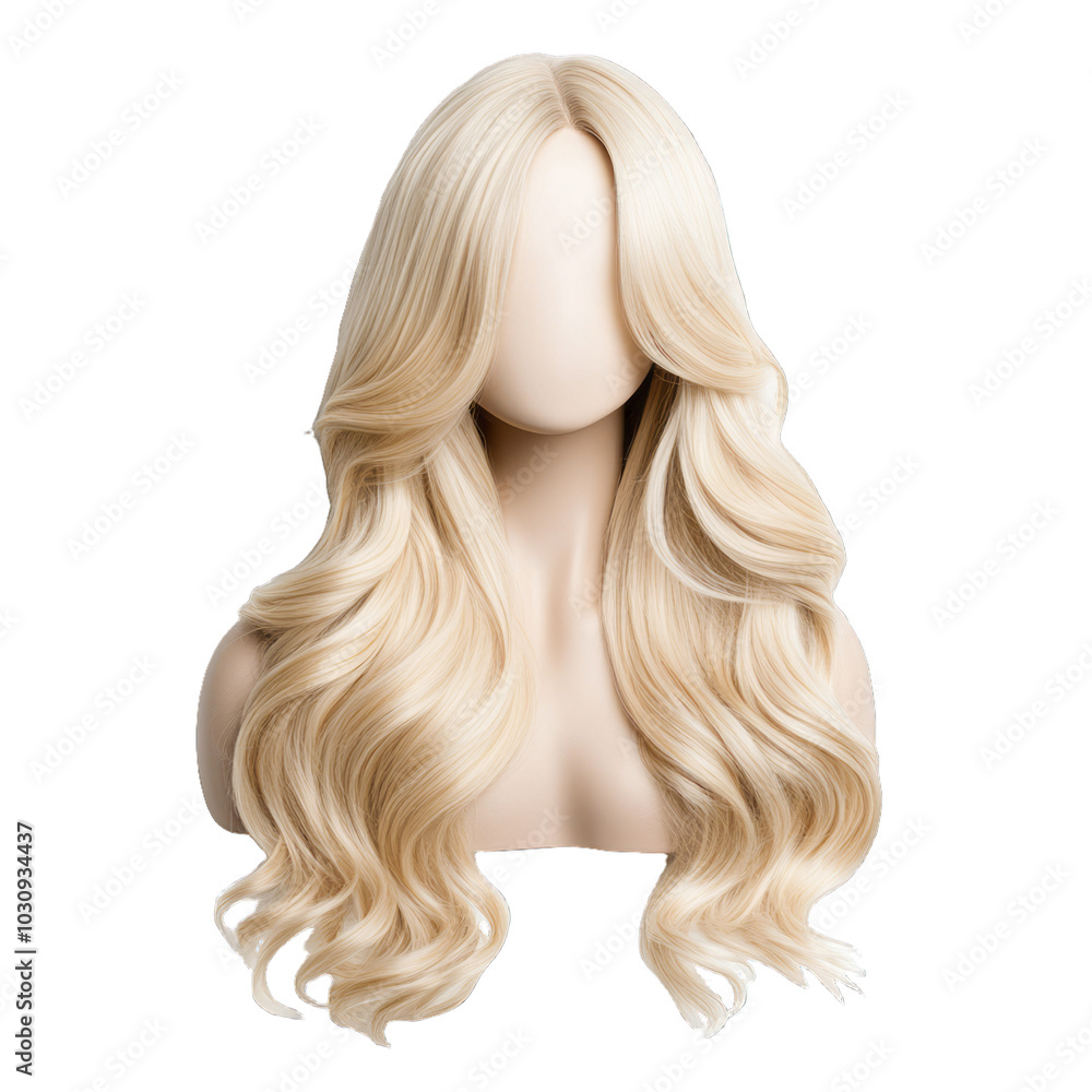 Naklejka premium Long natural hair wig with beachy blonde waves and a soft effortless texture isolated on transparent background 