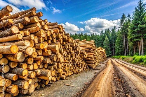 Pile of pulpwood and sawlog at road photo