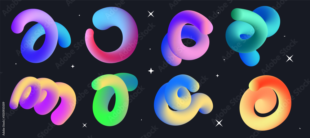 Abstract curve gradient line. Gradient 3d blend stroke. Elements design. Bright motion twisted liquid line shape