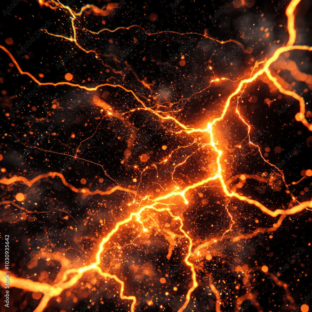 Orange and Red Lightning Sparks on Black Background - Perfect for Dramatic Designs and Backdrops Orange and Red Lightning Sparks on Black Background - Perfect for Dramatic Designs and Backdrops
