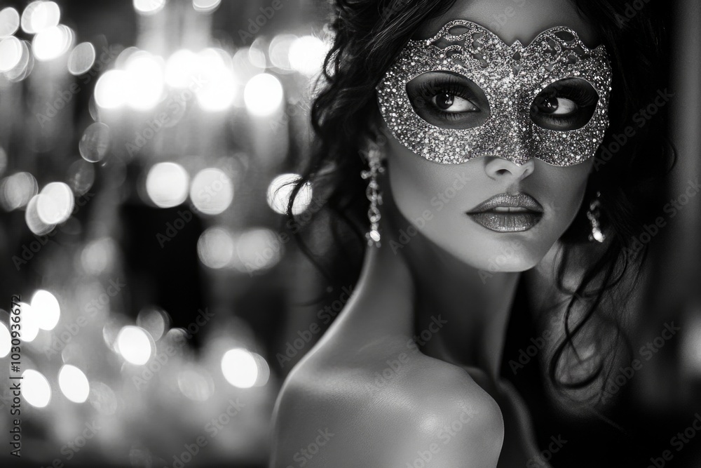 Obraz premium Elegant woman wearing sparkling mask at glamorous masquerade ball