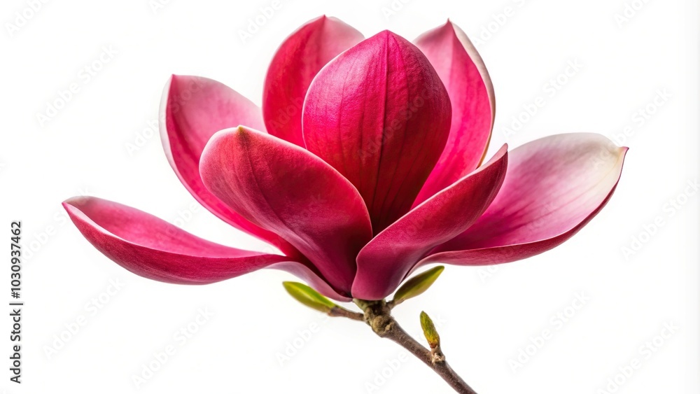 Red magnolia flower isolated on white background, perfect for nature decor Red magnolia flower isolated on white background, perfect for nature decor