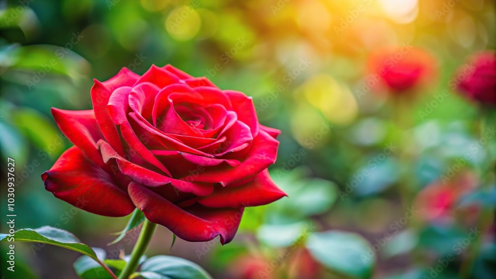 Red rose flower blooming in a blurred background Medium Shot Red rose flower blooming in a blurred background Medium Shot