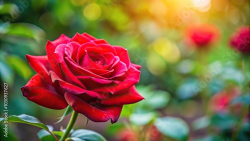 Red rose flower blooming in a blurred background Medium Shot