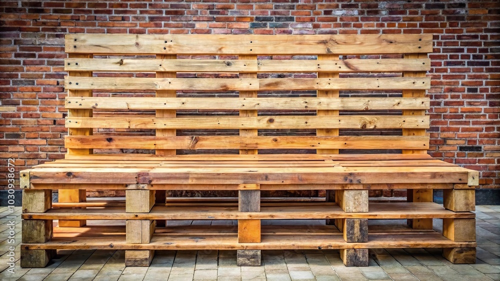 recycled bench made of pallets, panoramic view recycled bench made of pallets, panoramic view