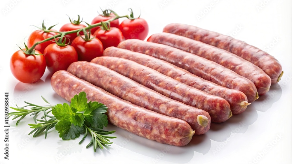 raw breakfast sausage links on white background raw breakfast sausage links on white background