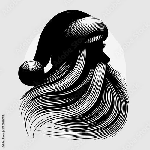 black and white sketch of Santa Claus' head