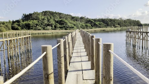 wooden pier over lagoon photo