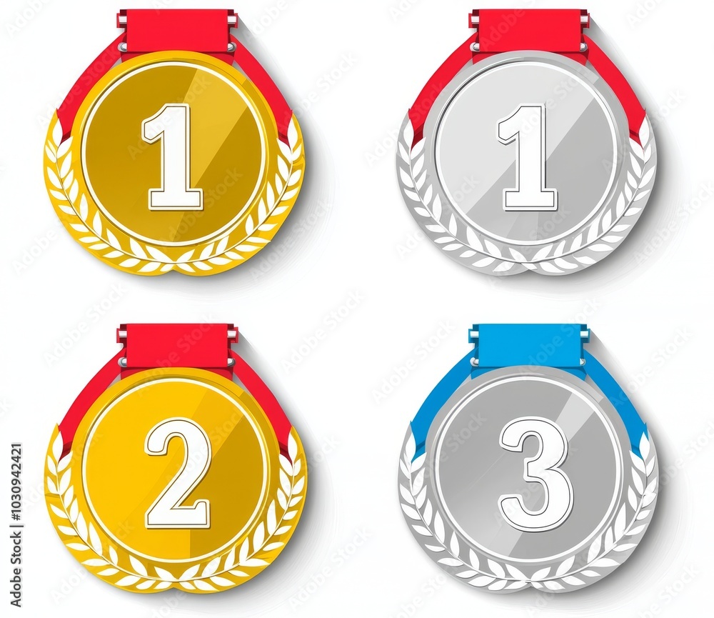 Set of medal emojis. Medal icon set. Set of medal emojis. Medal icon set.