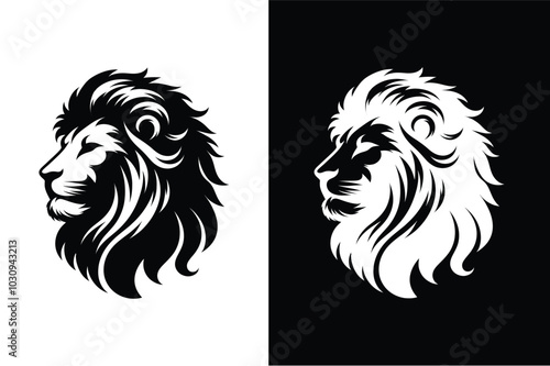 Lion black head vector silhouette icons icon set on white background.