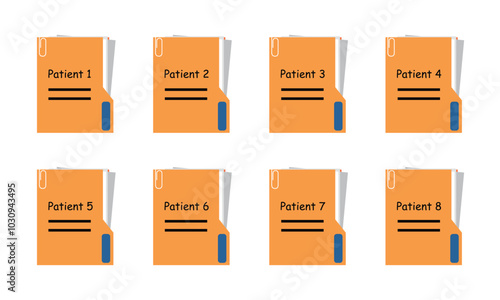 Files in secured folder and file storing in different folder for patients medical records hospital patient personal information document folder. Hospital patient recods file in patients multiple files