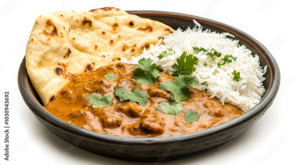 Indian Butter Chicken with Rice and Naan. Indian Butter Chicken with Rice and Naan.
