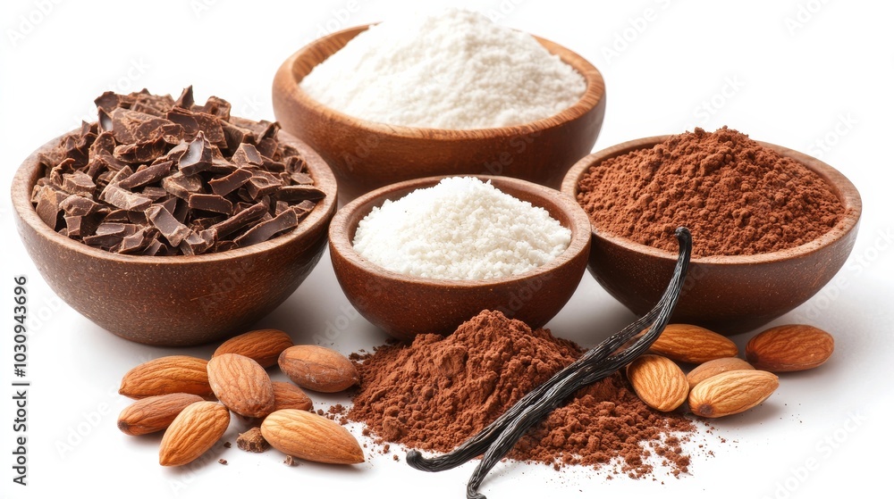 Chocolate, Cocoa, Almonds, and Vanilla Pods Chocolate, Cocoa, Almonds, and Vanilla Pods