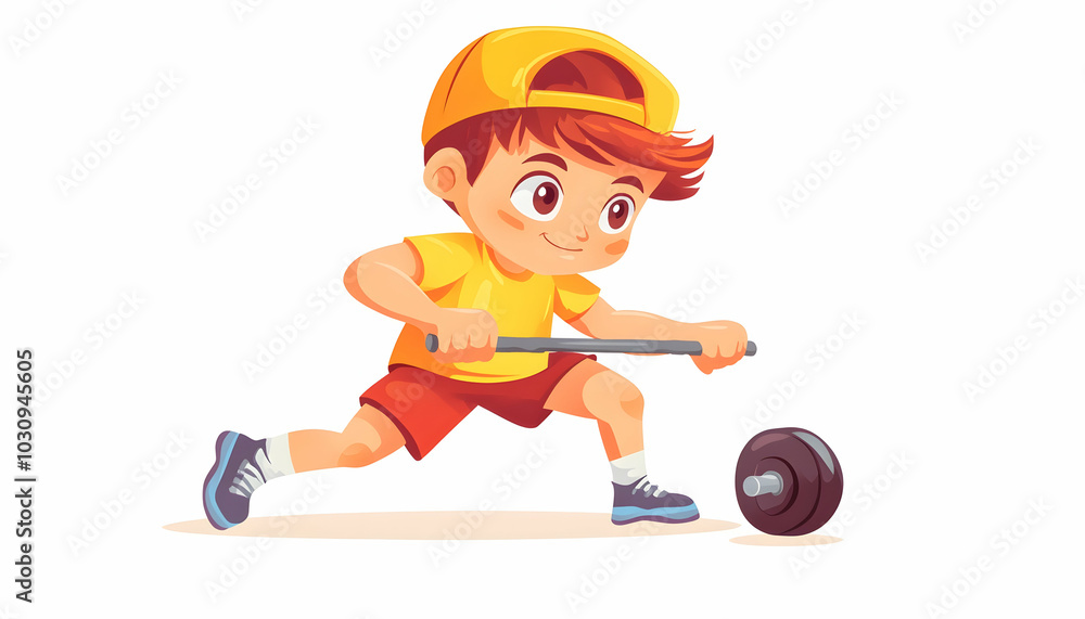Cartoon illustration of a child engaging in training or exercise, tailored for a children's audience Cartoon illustration of a child engaging in training or exercise, tailored for a children's audience