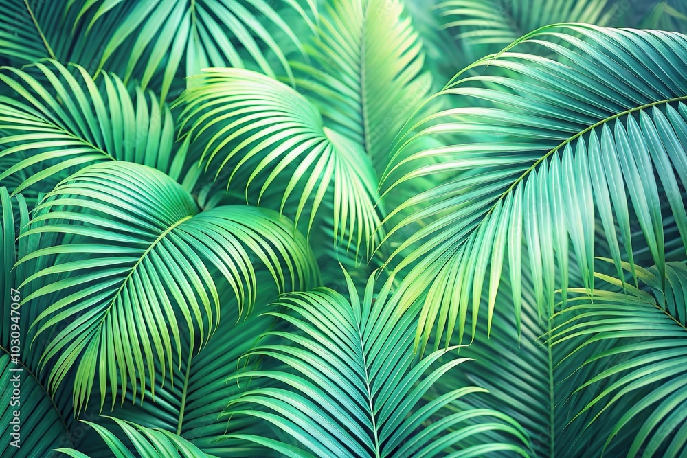 Soft tropical green palm leaf pattern with a dreamy, pastel paradise vibe Soft tropical green palm leaf pattern with a dreamy, pastel paradise vibe