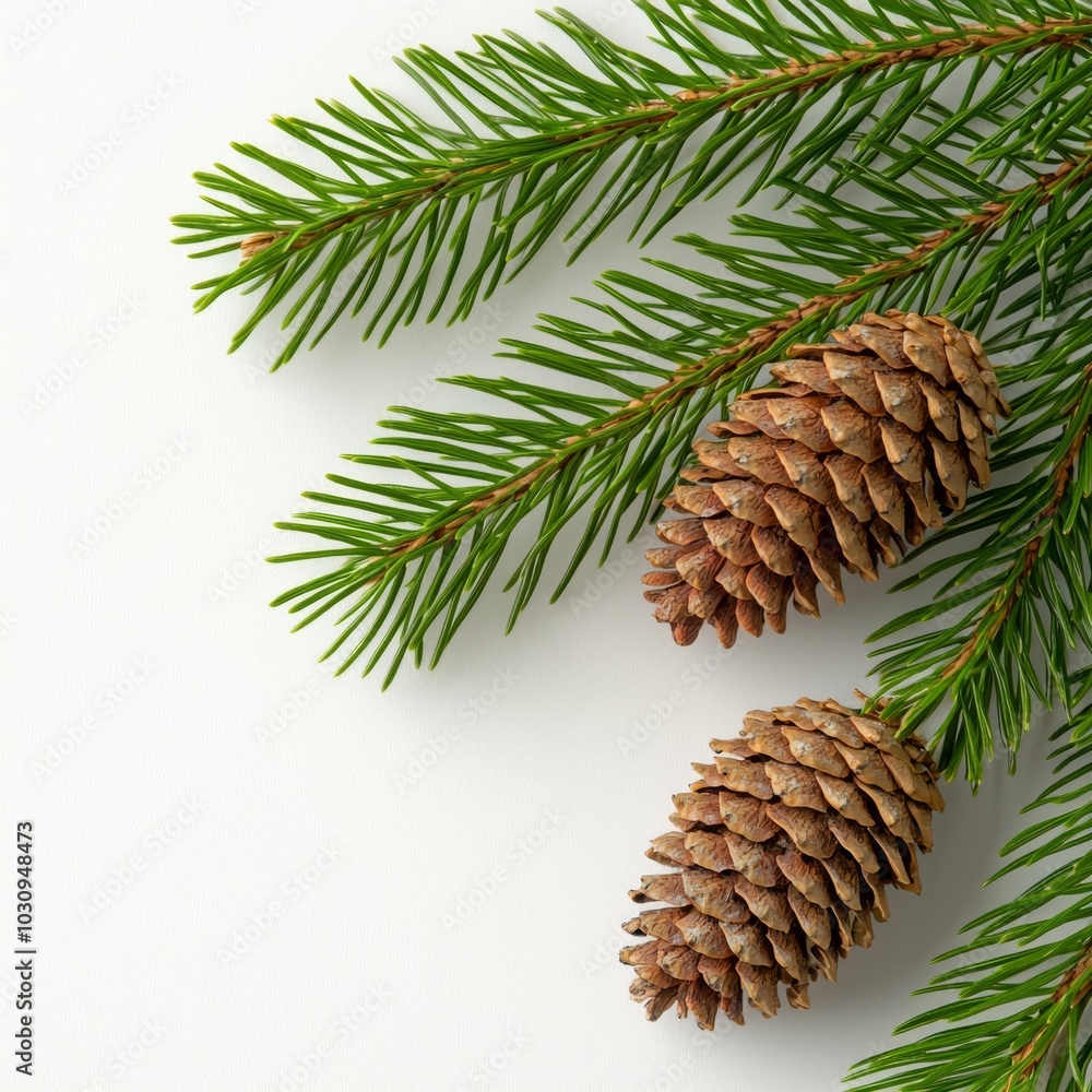 Fototapeta premium Concept of a negative space Christmas tree with evergreen tree branches. Flat lay.