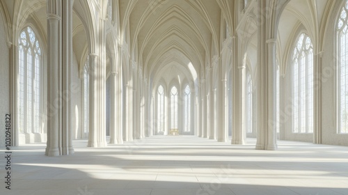 Intricate Gothic Church Interior with Ribbed Vaults and Frescoes - 3D Render Illustration