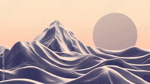 Abstract landscape with flowing lines representing wind over mountains, line art landscape, nature abstract