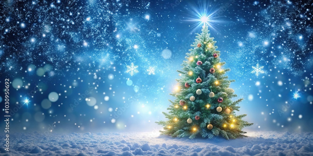 Twinkling christmas tree lights and falling snowflakes creating a magical holiday atmosphere Twinkling christmas tree lights and falling snowflakes creating a magical holiday atmosphere