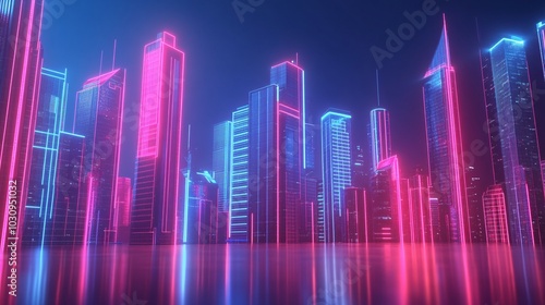 Cyberpunk City Skyline with Neon Lights