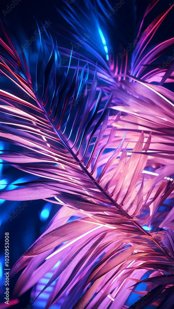Neon-lit pink and blue palm leaves, vibrant abstract concept Neon-lit pink and blue palm leaves, vibrant abstract concept