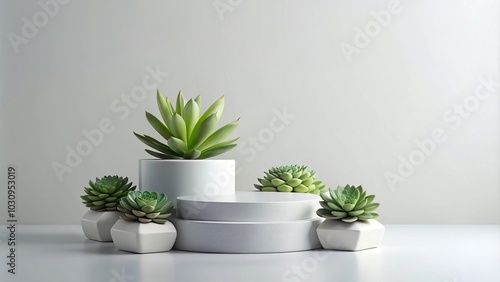 White podium with succulents mockup background