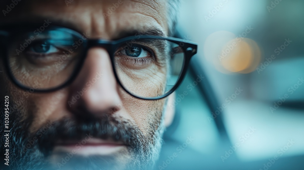 A close-up portrait captures a man with glasses in a concentrated gaze, highlighting his mature features, facial expressions, and a thoughtful demeanor. A close-up portrait captures a man with glasses in a concentrated gaze, highlighting his mature features, facial expressions, and a thoughtful demeanor.