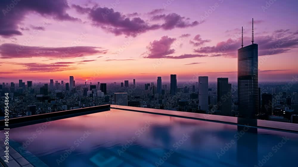 Rooftop Infinity Pool with Stunning City View at Sunset Rooftop Infinity Pool with Stunning City View at Sunset