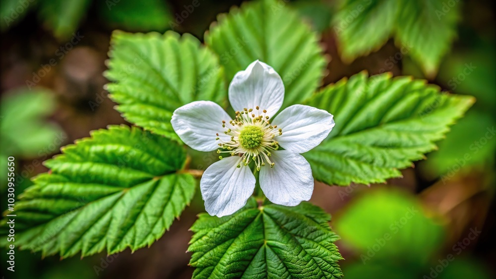 wild blackberry flower with white petal in the forest Aerial wild blackberry flower with white petal in the forest Aerial