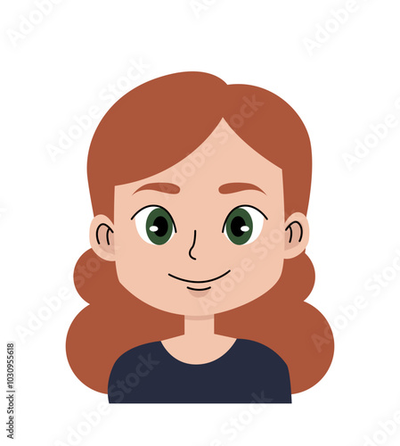 Girls face with emotion. Happy teen smiling. User avatar for social networks and messengers. Adorable teenager with red hairs. Flat vector illustration