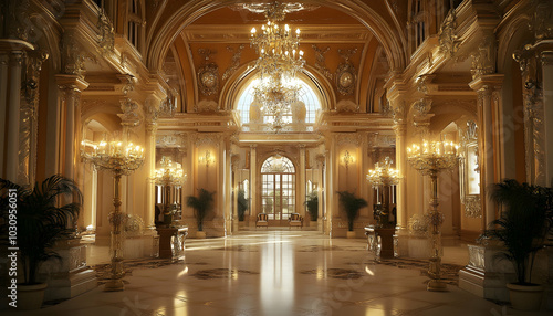 Grand Entryway of a Palace, Luxurious and Majestic Interior 