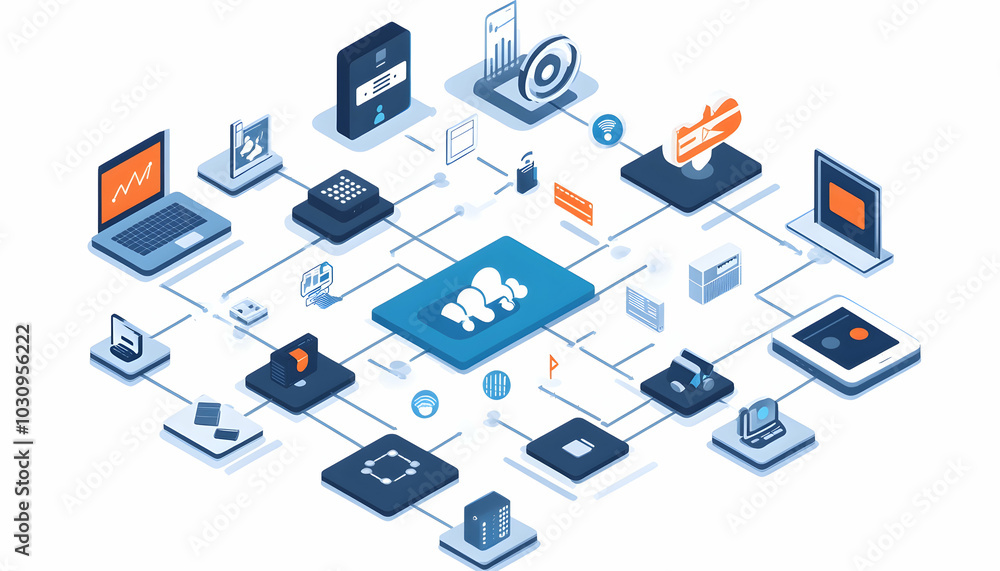 Graphical Visualization of a Connected IoT Network, Nodes and Devices Linking Together Graphical Visualization of a Connected IoT Network, Nodes and Devices Linking Together