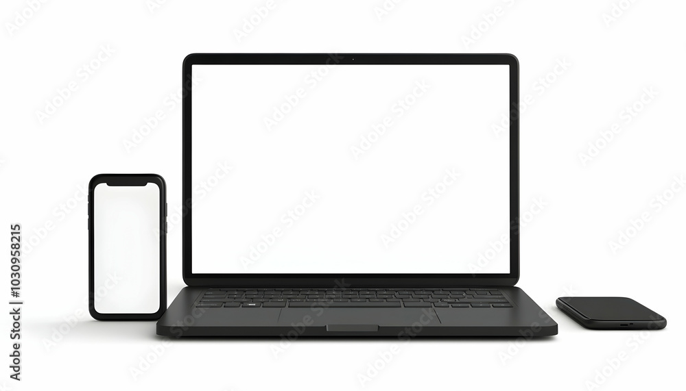 Isolated Mobile Phone and Laptop Display on White Isolated Mobile Phone and Laptop Display on White