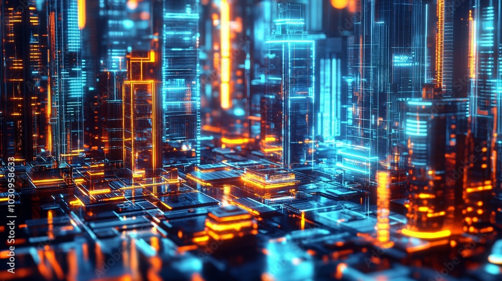 Cyberpunk Cityscape: Neon and Glass Towers